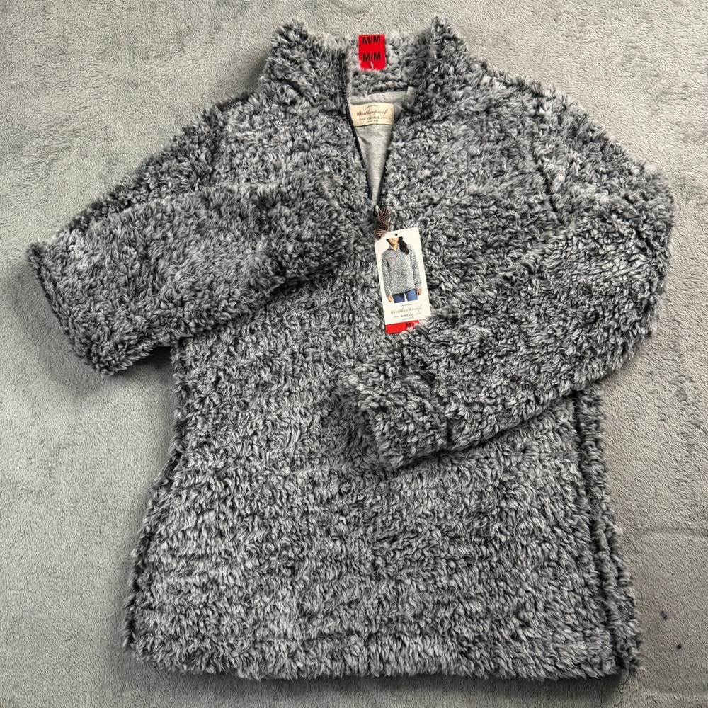 NWT Weatherproof55-07 Womens Sherpa Fleece Quarter Zip Pullover Granite Grey M